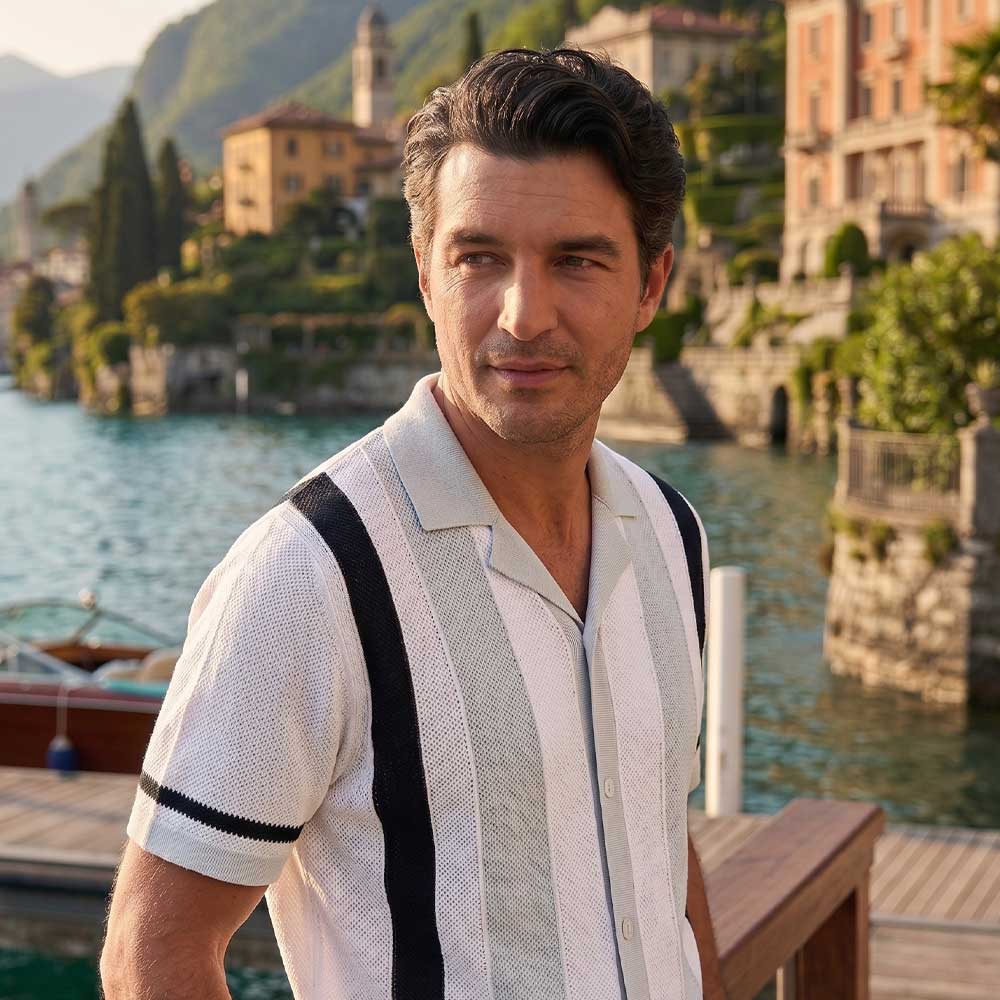 J.Lindeberg Remus Resort Collar Knit Polo in Skywriting