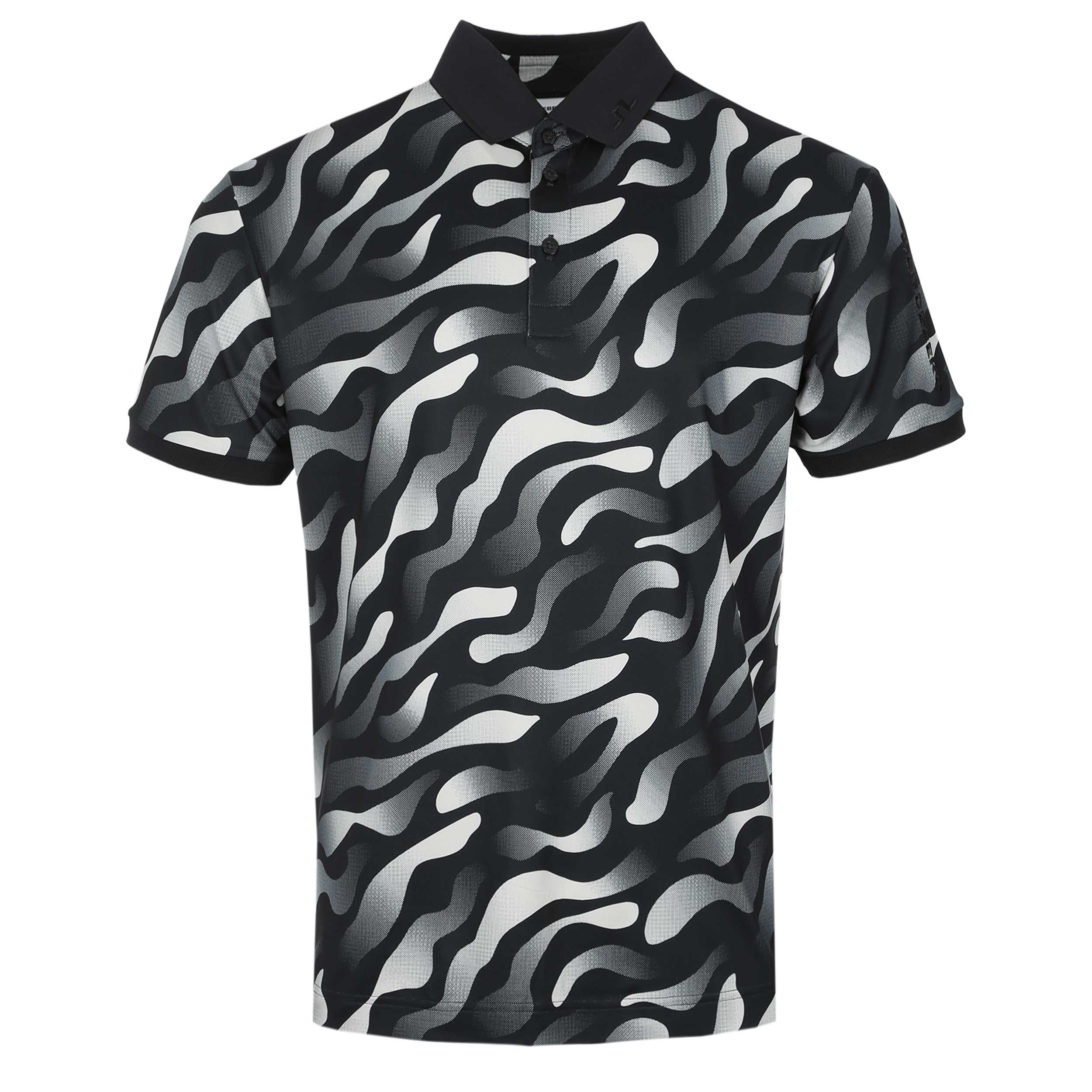 J.Lindeberg Tour Tech Print Polo Shirt in Bunker Fade Black Moonbeam