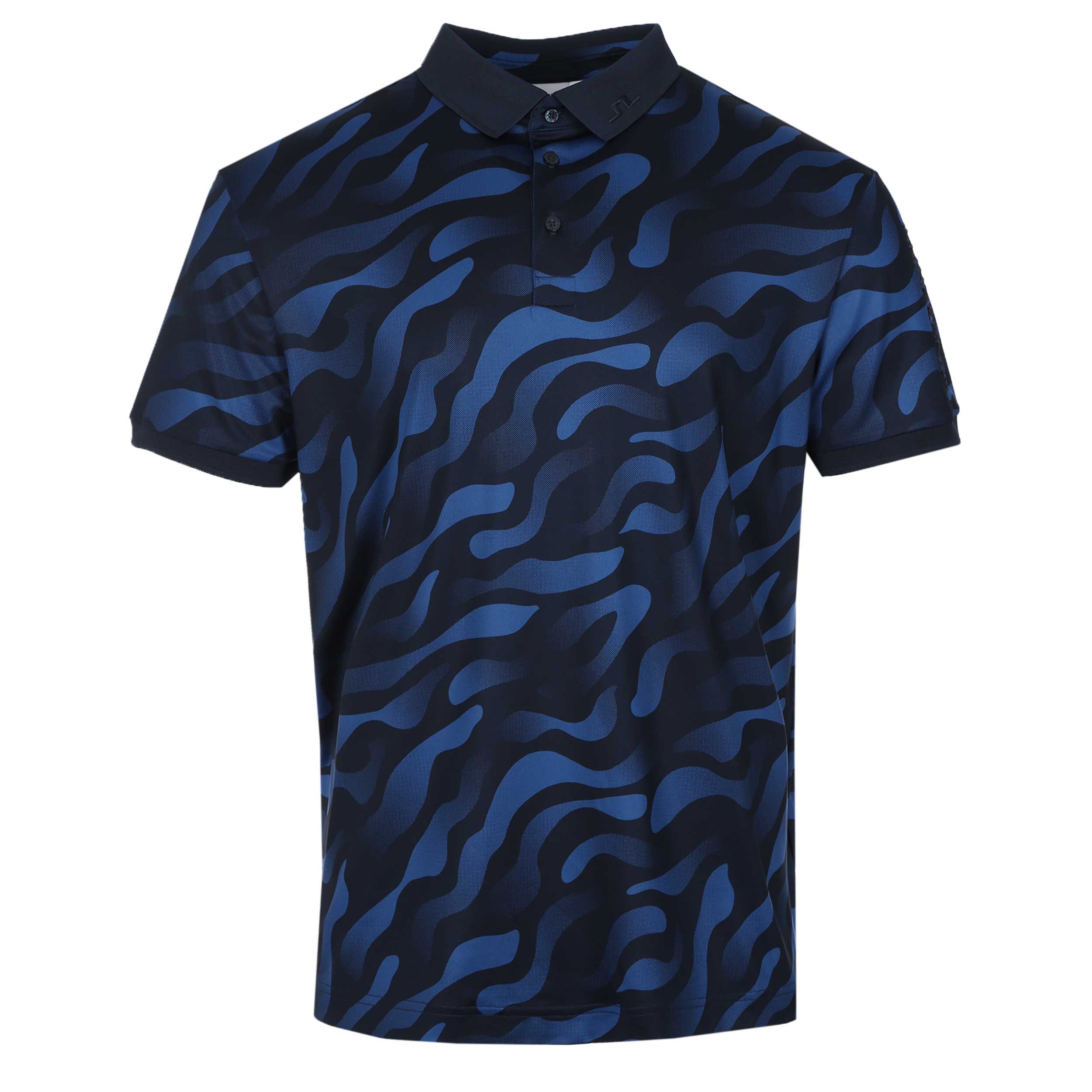 J.Lindeberg Tour Tech Print Polo Shirt in Bunker Fade Navy Set M