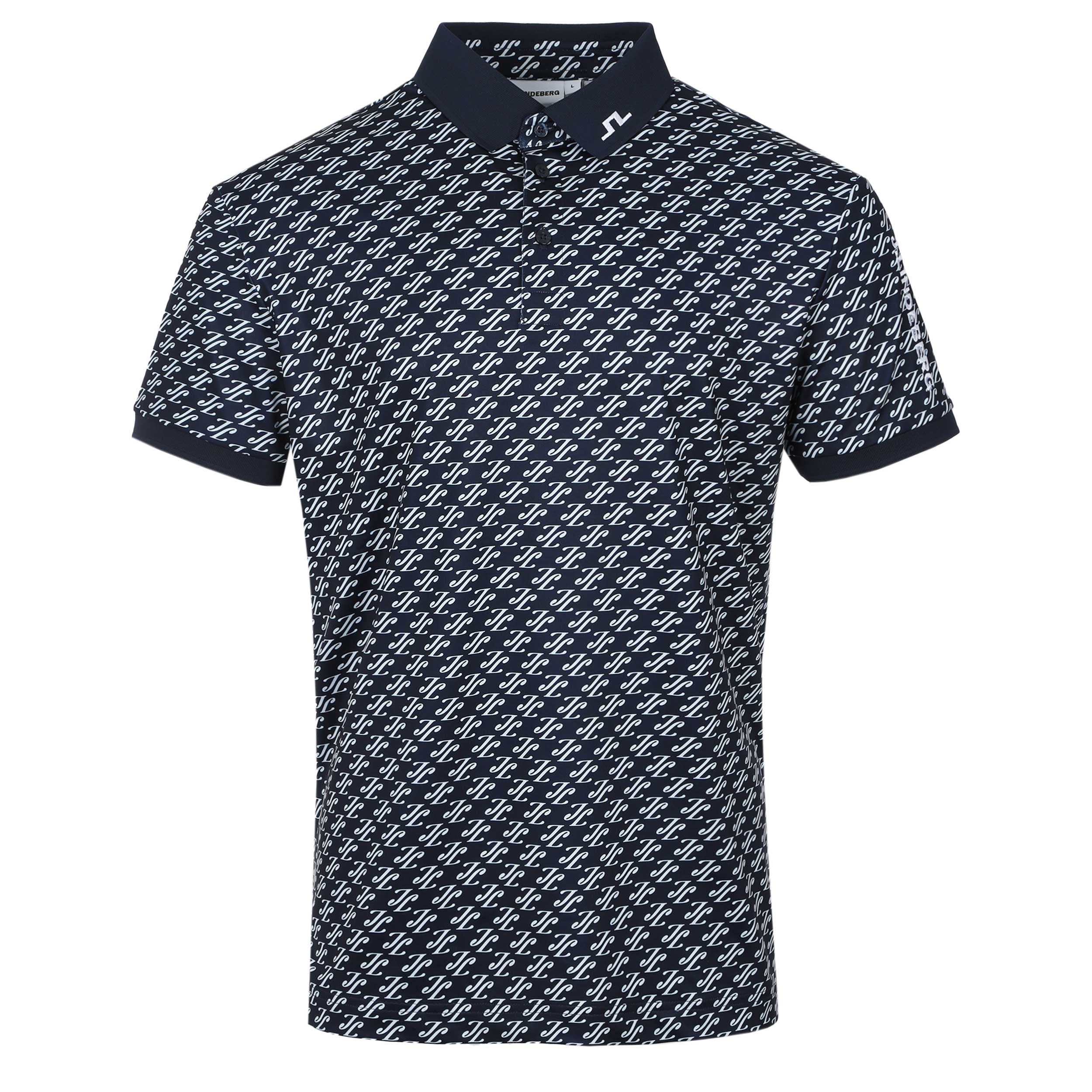 J.Lindeberg Tour Tech Print Polo Shirt in Cardi Jacquard S JL Navy