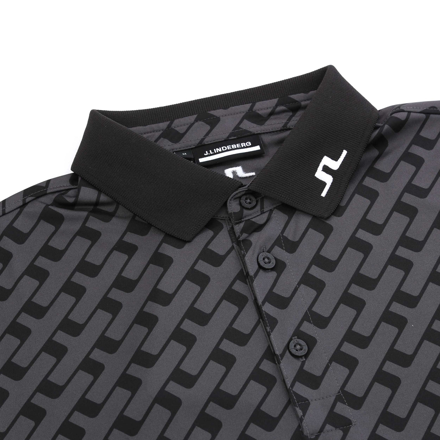 J.Lindeberg Tour Tech Print Polo Shirt in Geo Tonal Black Collar