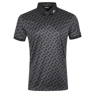 J.Lindeberg Tour Tech Print Polo Shirt in Geo Tonal Black