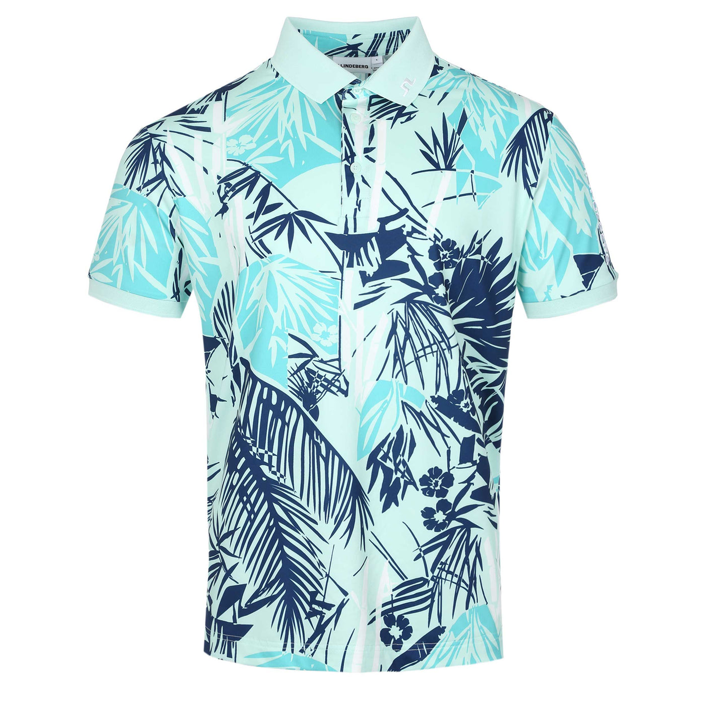 J.Lindeberg Tour Tech Print Polo Shirt in Paradise Skylight