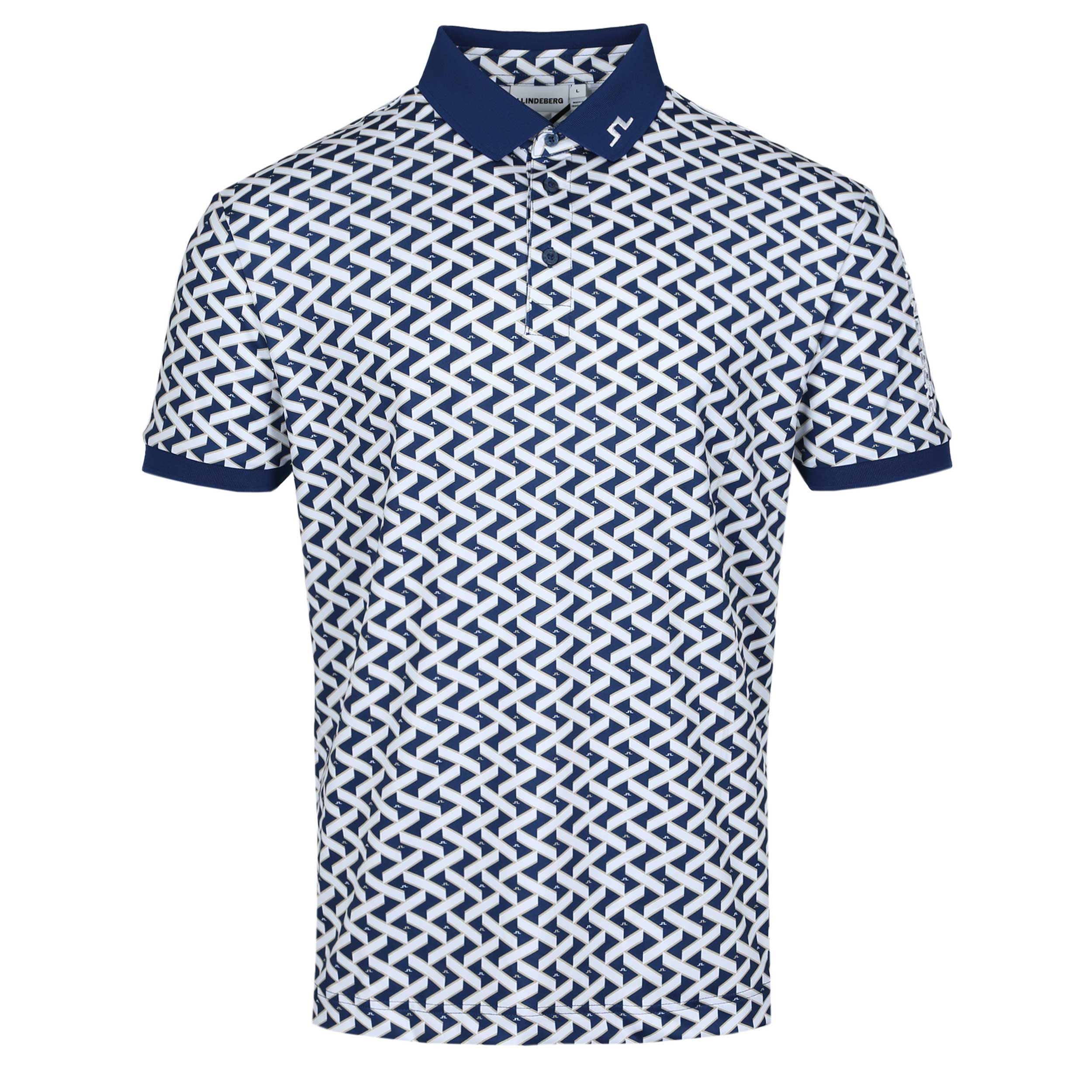 J.Lindeberg Tour Tech Print Polo Shirt in Ladder Estate White