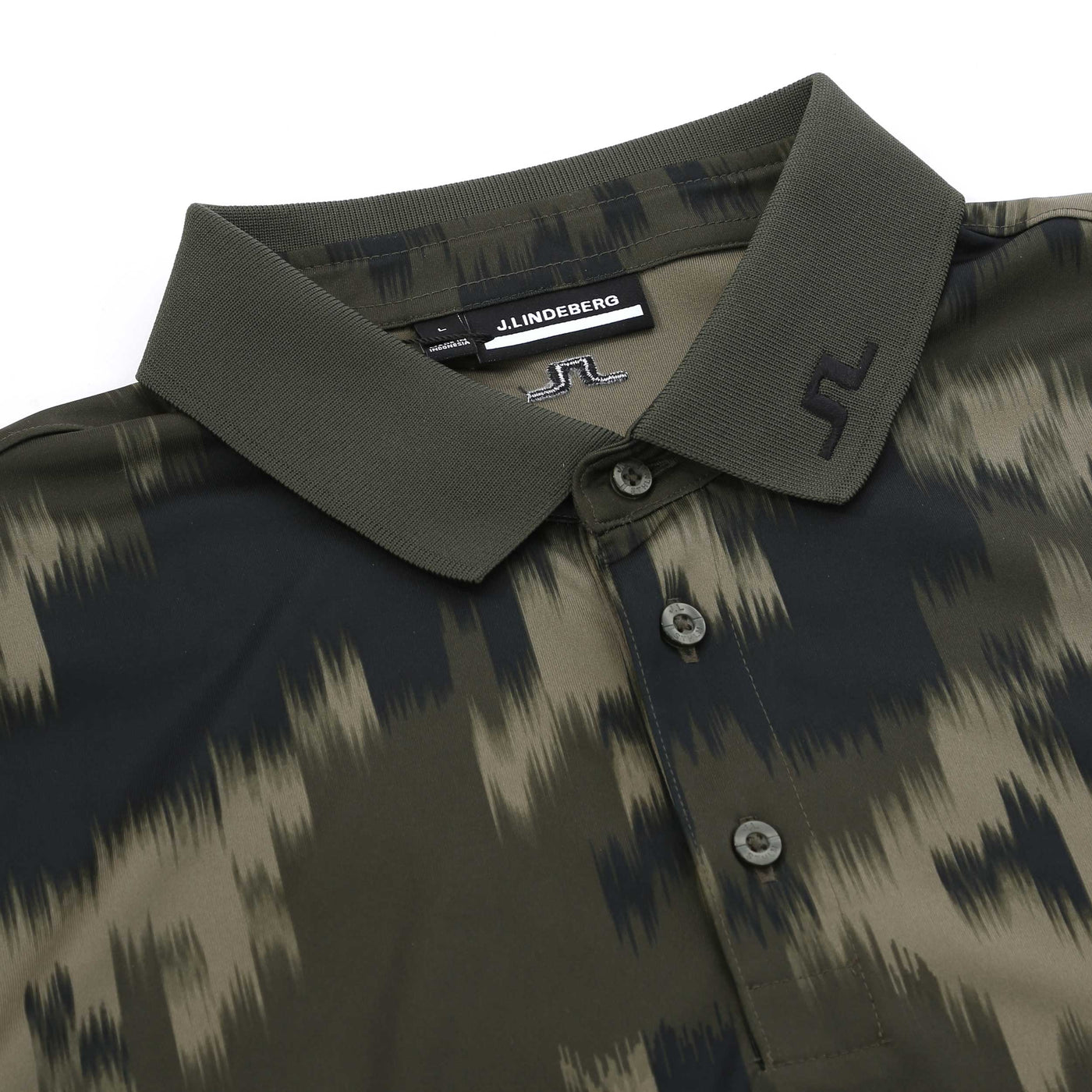 J.Lindeberg Tour Tech Print Polo Shirt in Warp Forest collar