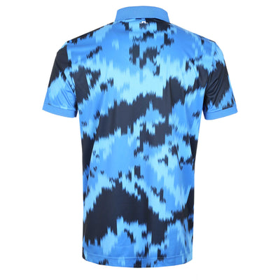 J.Lindeberg Tour Tech Print Polo Shirt in Warp Sonic Blue Back