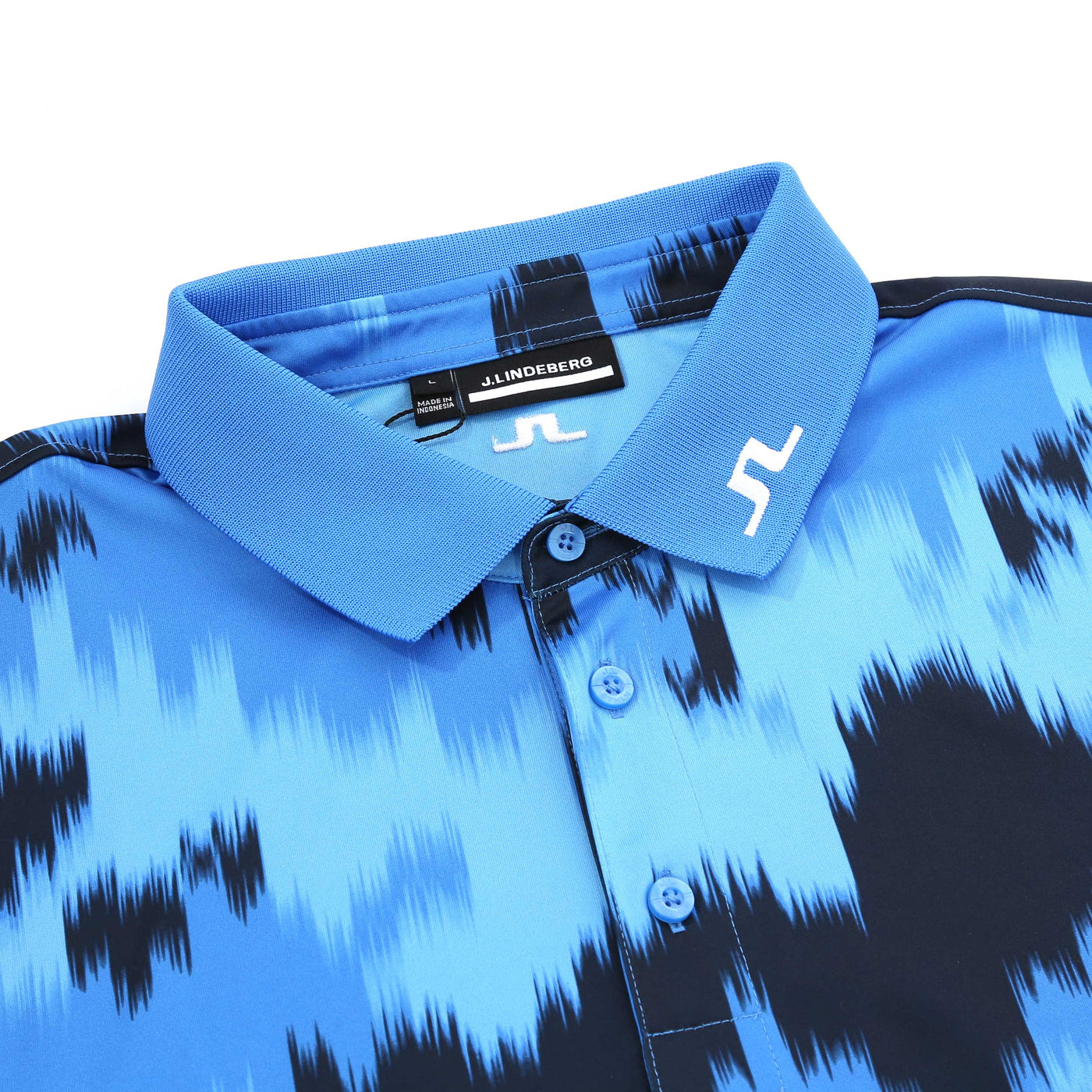 J.Lindeberg Tour Tech Print Polo Shirt in Warp Sonic Blue Collar