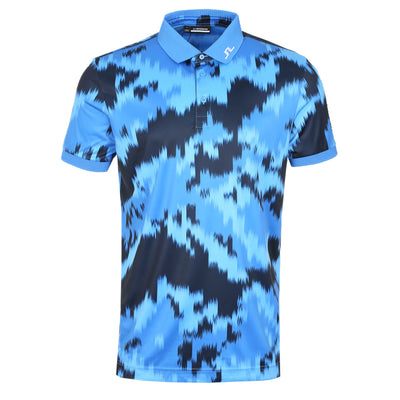 J.Lindeberg Tour Tech Print Polo Shirt in Warp Sonic Blue