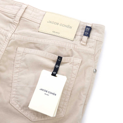 Jacob Cohen Bard Beige Badge Moleskin Jean in Winter White Logo