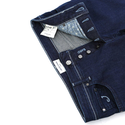 Jacob Cohen Bard Duck Egg Blue Badge Jean in Dark Blue Denim Fly