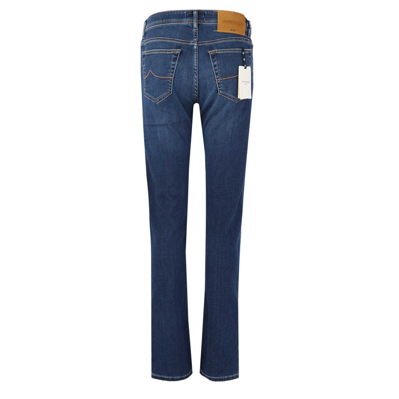 Jacob Cohen Bard Zip Tan Badge Jean in Mid Blue Denim Back