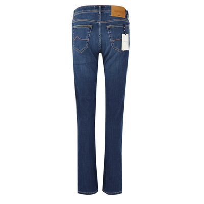 Jacob Cohen Bard Zip Tan Badge Jean in Mid Blue Denim Back