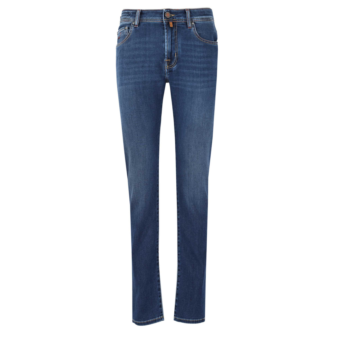 Jacob Cohen Bard Zip Tan Badge Jean in Mid Blue Denim