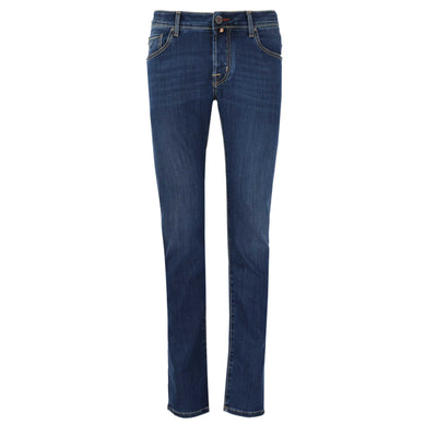Jacob Cohen Nick Burgundy Badge Jean in Mid Blue Denim