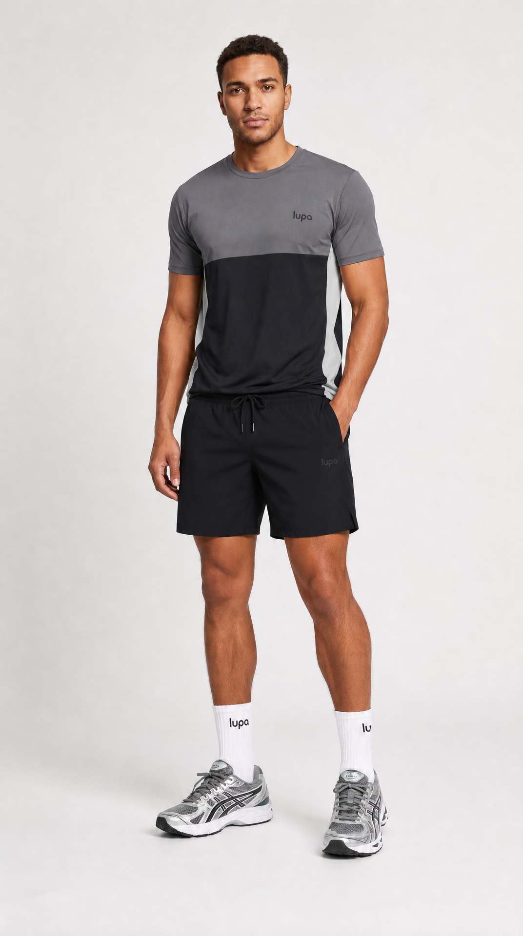 Lupa Barcelona Colour Block T Shirt in Black & Mid Grey