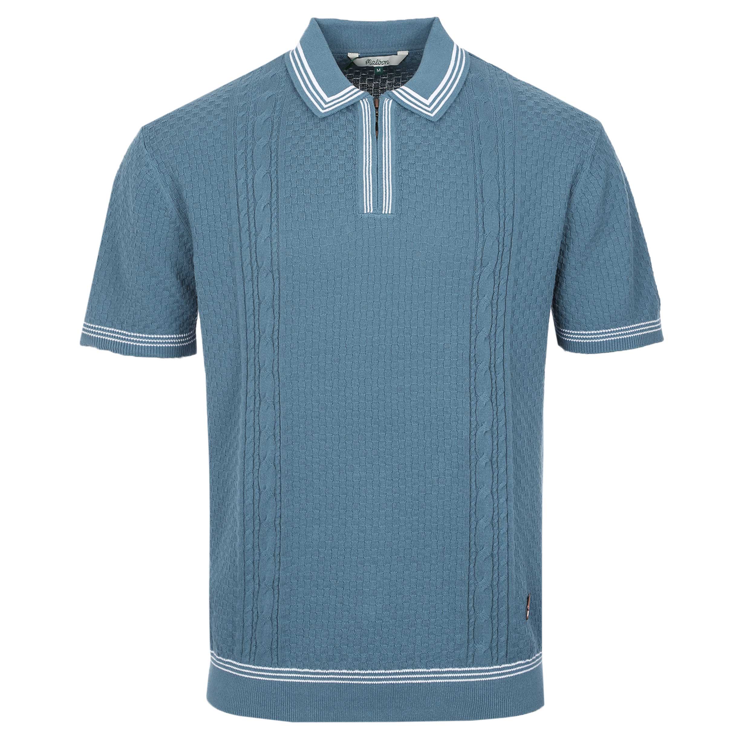 Malbon Navarro Knitted Polo Shirt in Aegean Blue