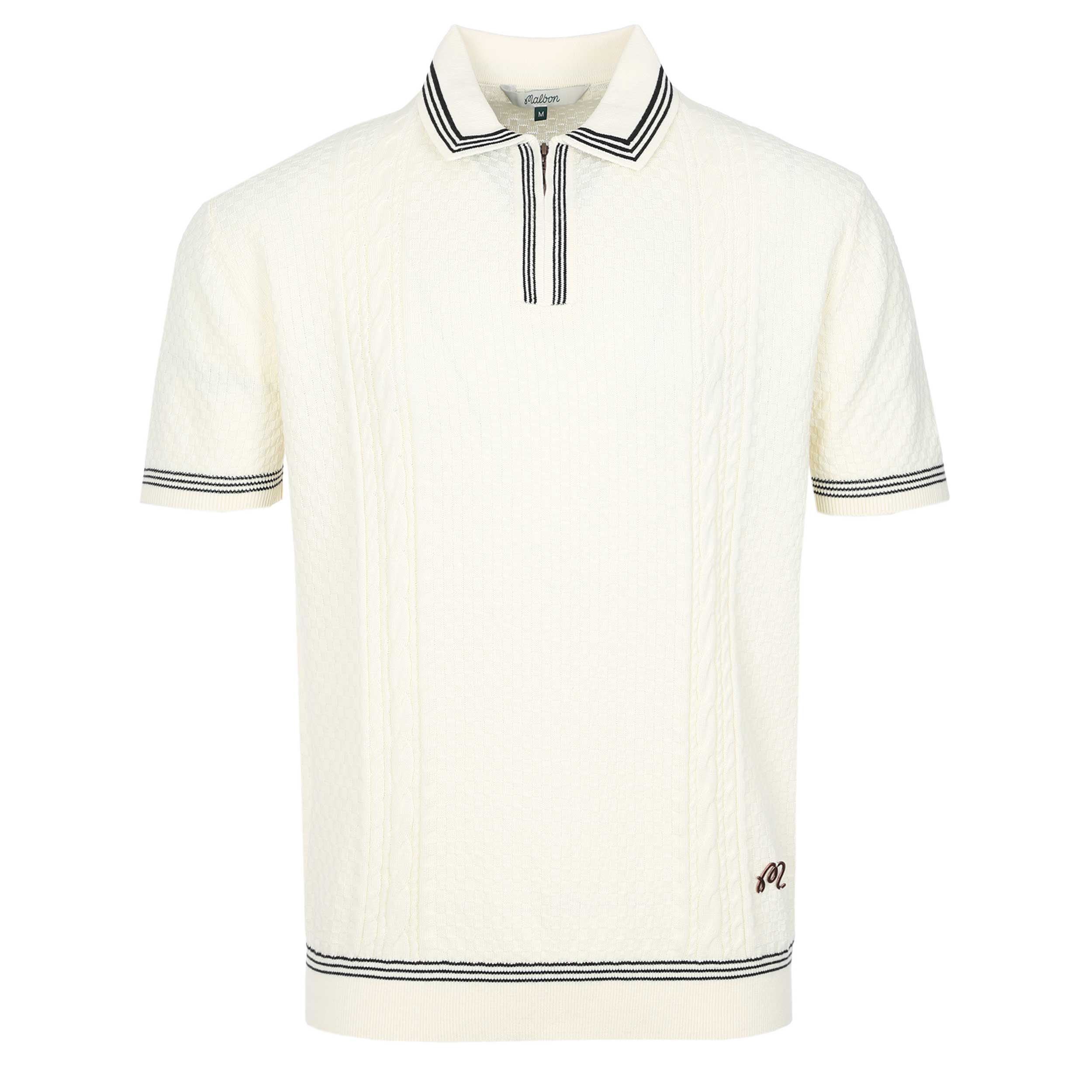 Malbon Navarro Knitted Polo Shirt in Cream