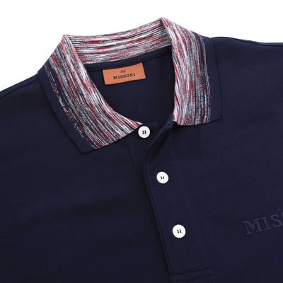 Missoni Red Stripe Collar Polo Shirt in Navy Collar