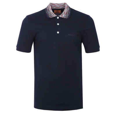 Missoni Red Stripe Collar Polo Shirt in Navy 