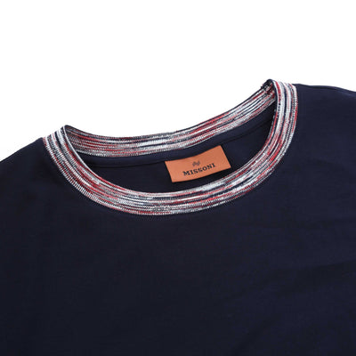 Missoni Stripe Contrasting Collar T-Shirt in Navy Neck