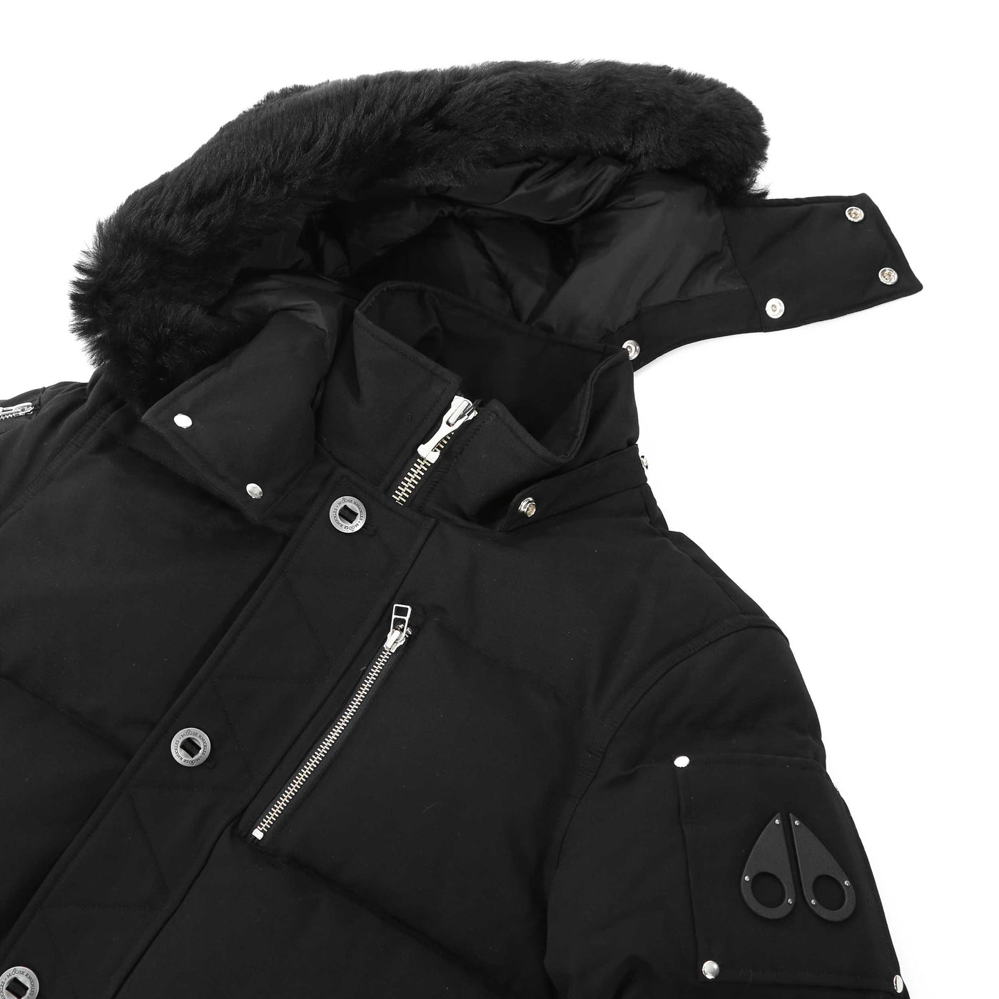 Moose Knuckles 3Q Jacket in Black & Black Fur Detachable Hood