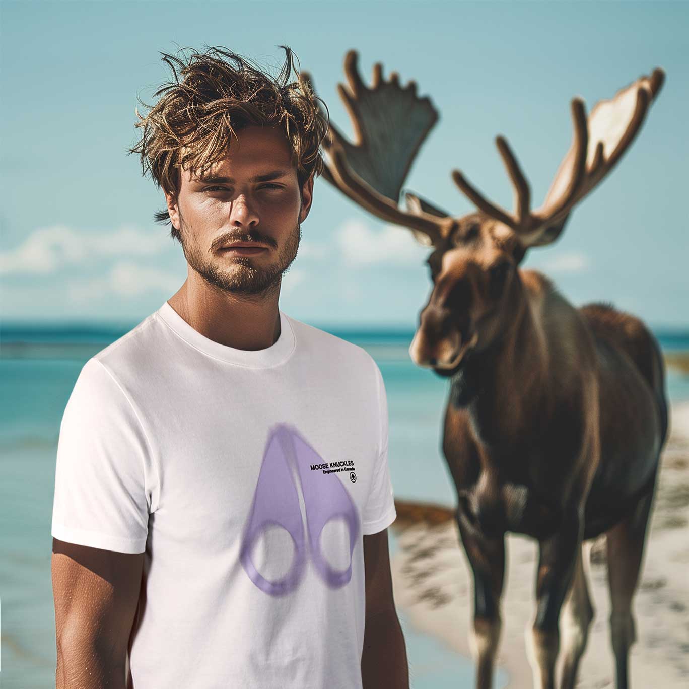 Moose Knuckles Maurice T Shirt in Milky Way Model