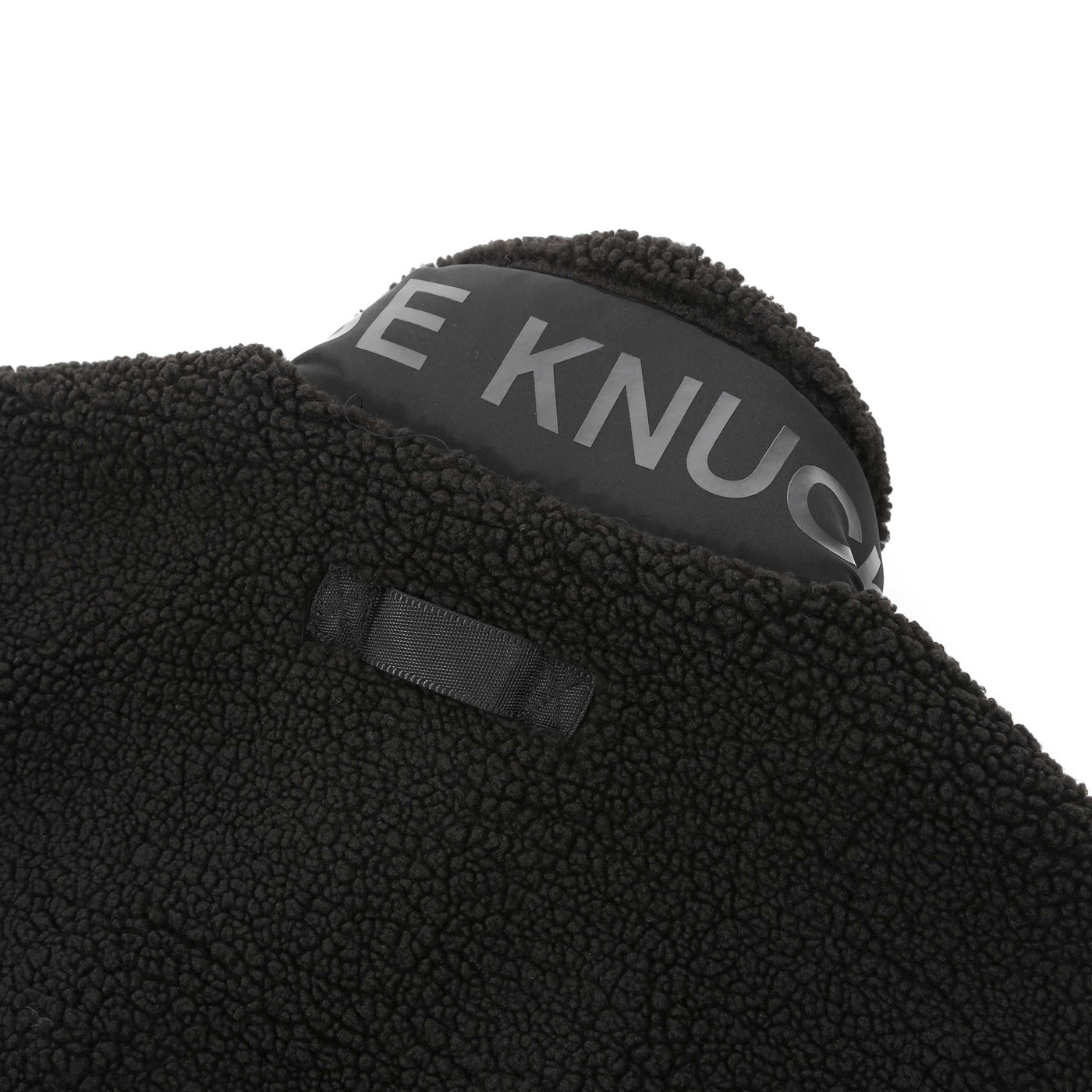Moose Knuckles Saglek Zip Up Fleece Jacket in Black Neck Logo
