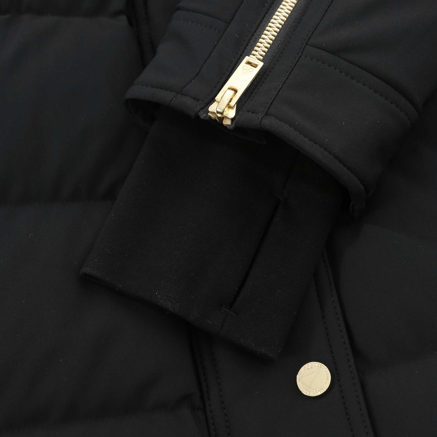 Moose Knuckles Watershed Parka Ladies Jacket in Black & Gold Cuff