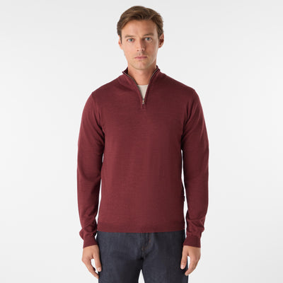 Oliver Sweeney Curragh 1/4 Zip Knitwear in Mulberry Marl Model