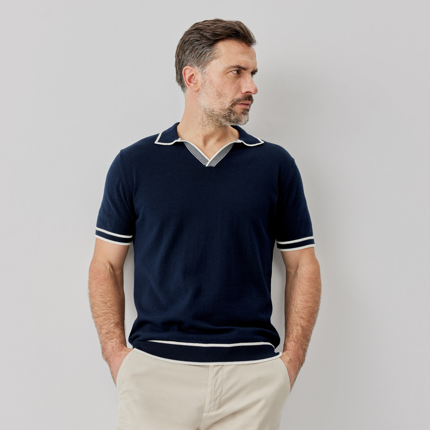 Oliver Sweeney Garras Knit Polo Shirt in Navy