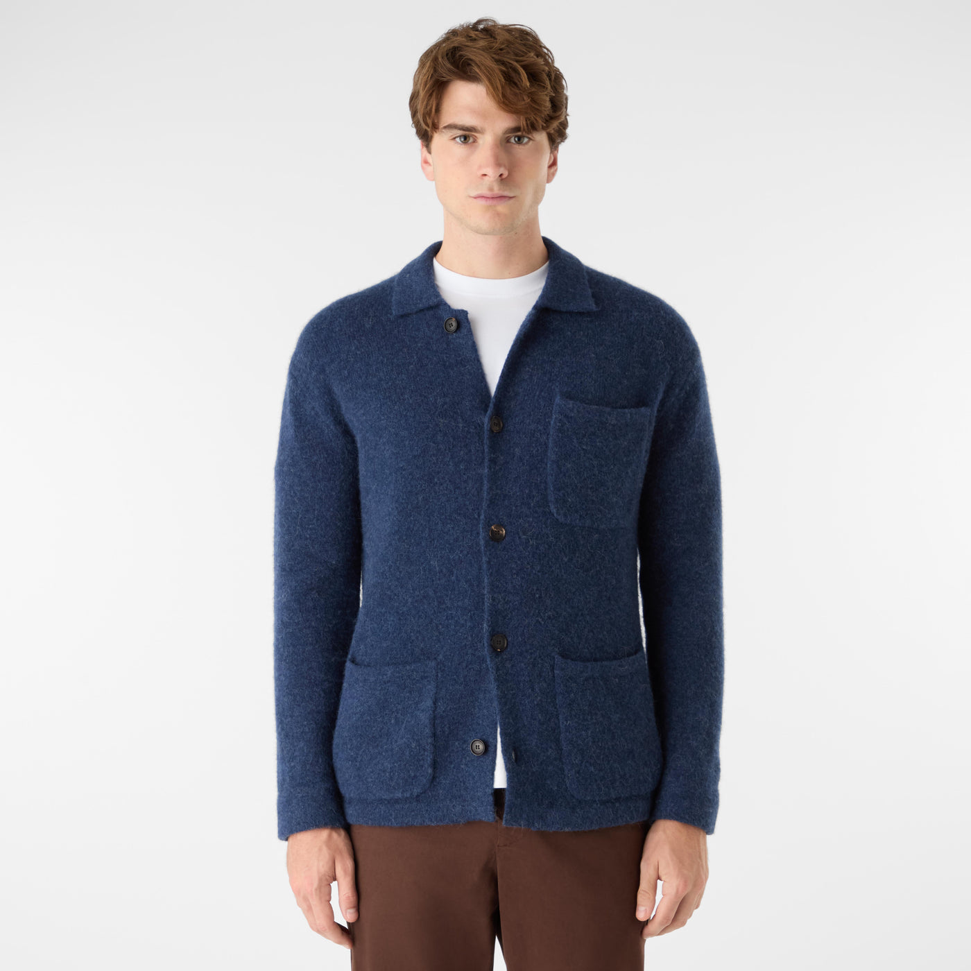 Oliver Sweeney Heywood Knitted Overshirt in Navy Model