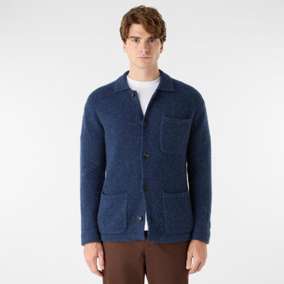 Oliver Sweeney Heywood Knitted Overshirt in Navy Model