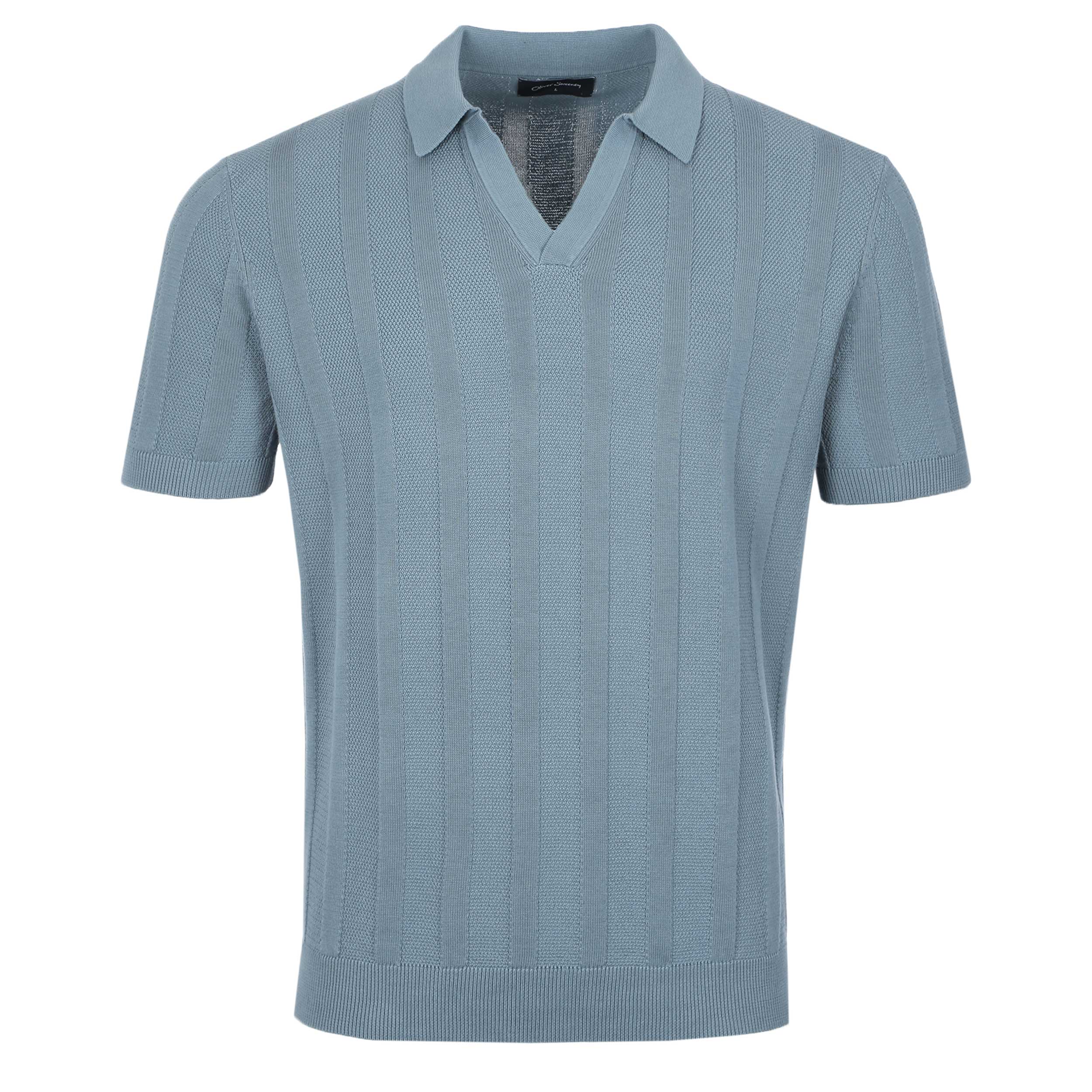 Oliver Sweeney Hundon Knit Polo Shirt in Mid Blue