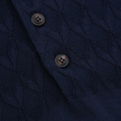 Pal Zileri Knitted Silk Cotton Blend Polo Shirt in Navy Buttons
