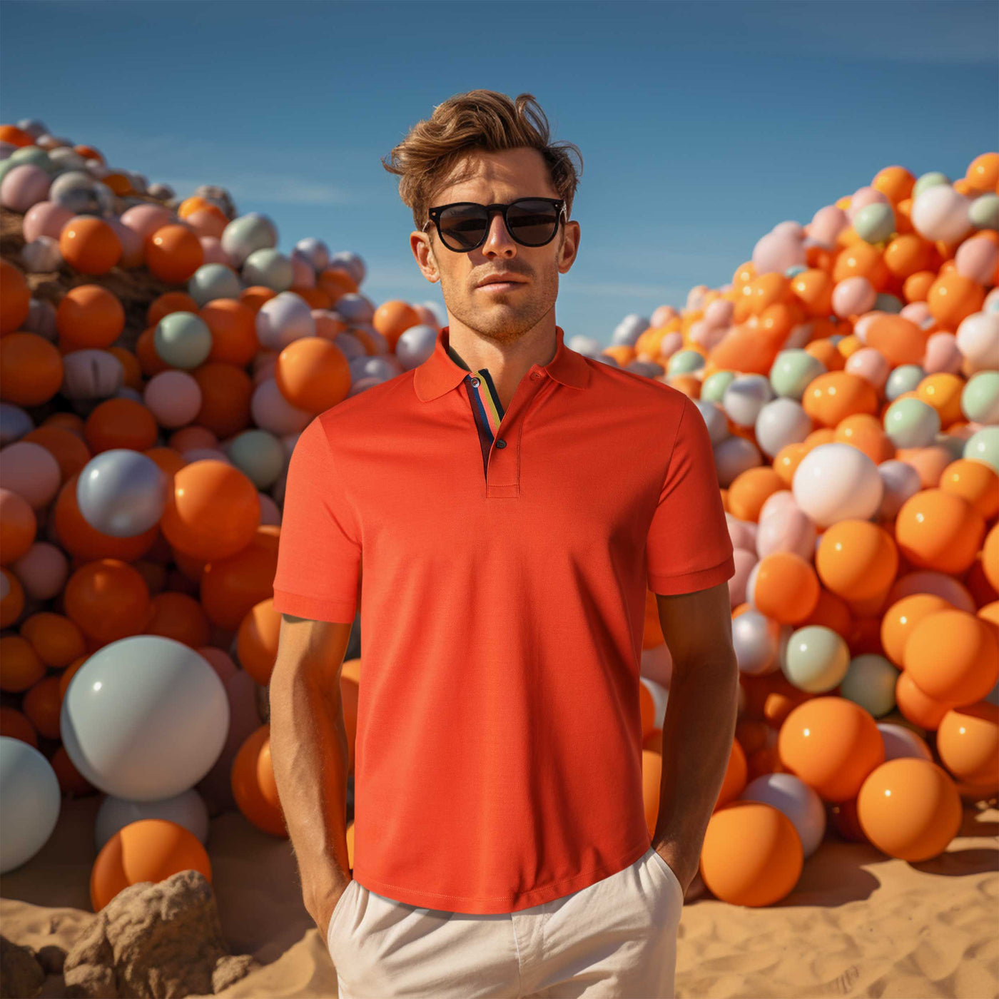 Paul Smith Placket Polo Shirt in Orange Model