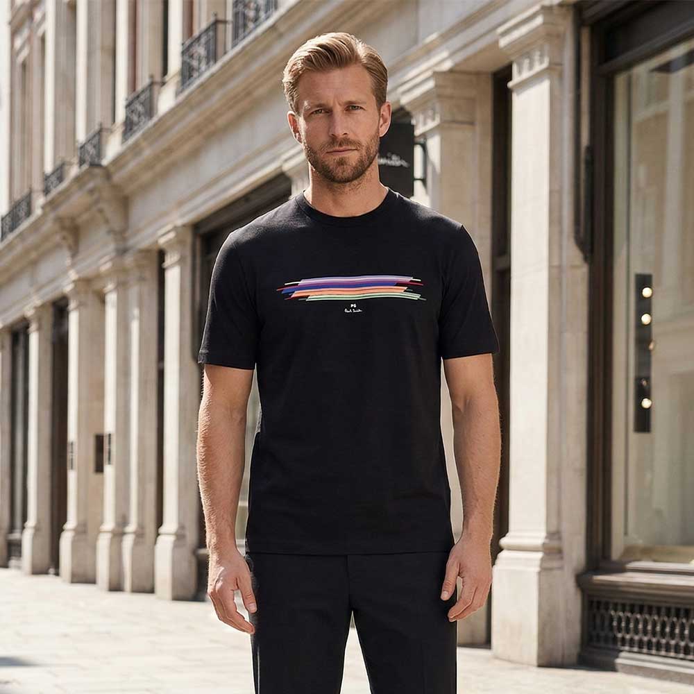 Paul Smith Stripe Casual Fit T Shirt in Black
