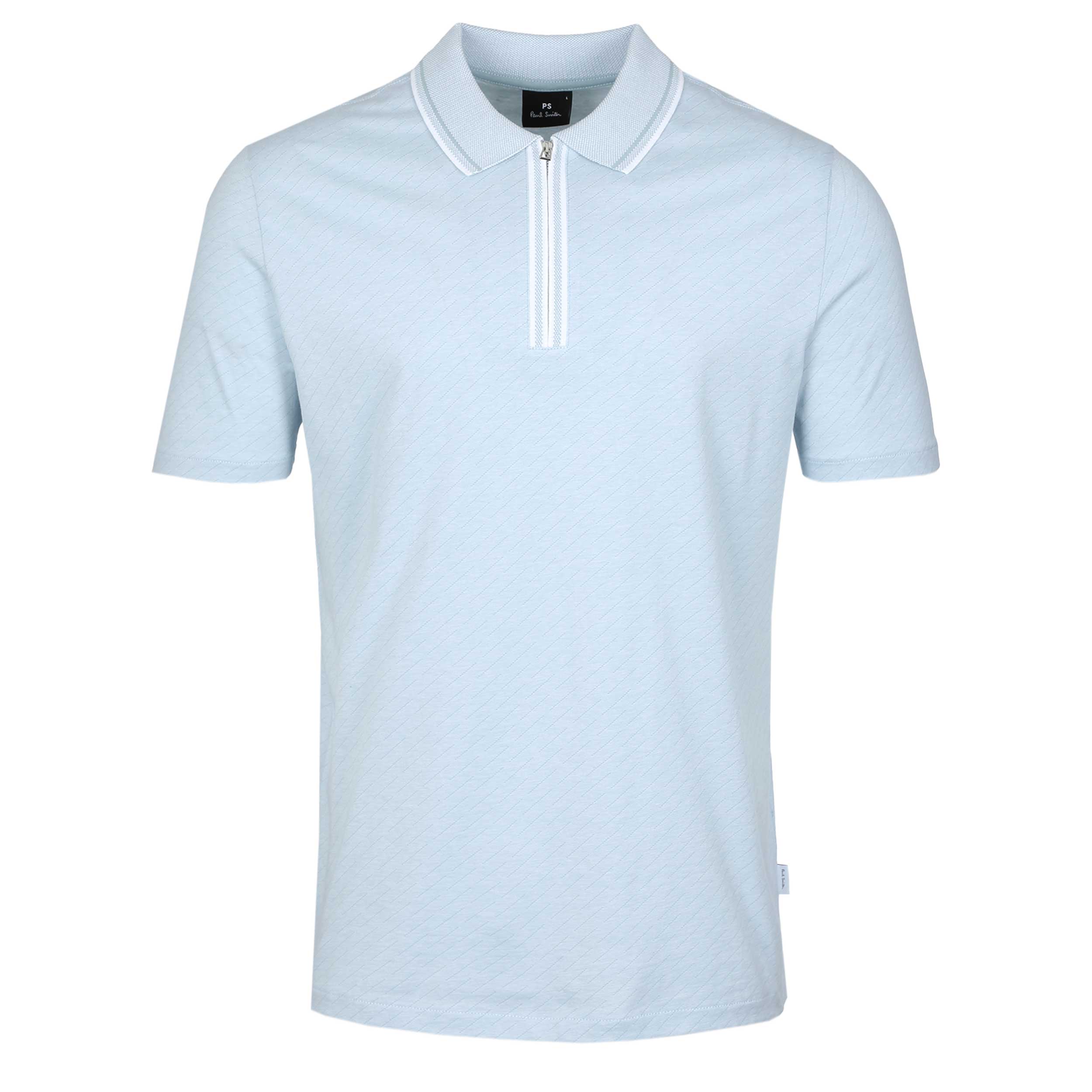 Paul Smith Diagonal Print Zip Polo Shirt in Sky Blue