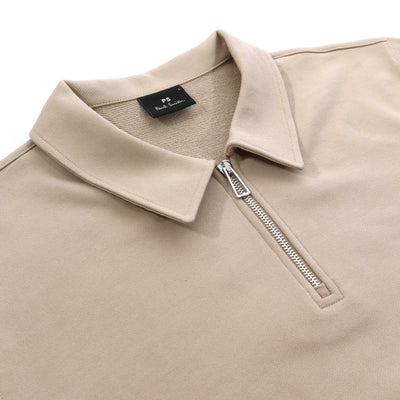 Paul Smith Half Zip Collar Sweat Top in Camel Placket