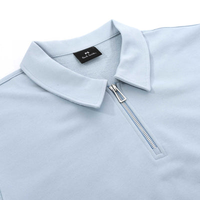 Paul Smith Half Zip Collar Sweat Top in Sky Blue Collar