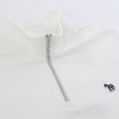 Paul Smith Half Zip Sweat Top in Off White Placket