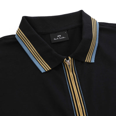 Paul Smith LS Zip Polo Shirt in Black Placket