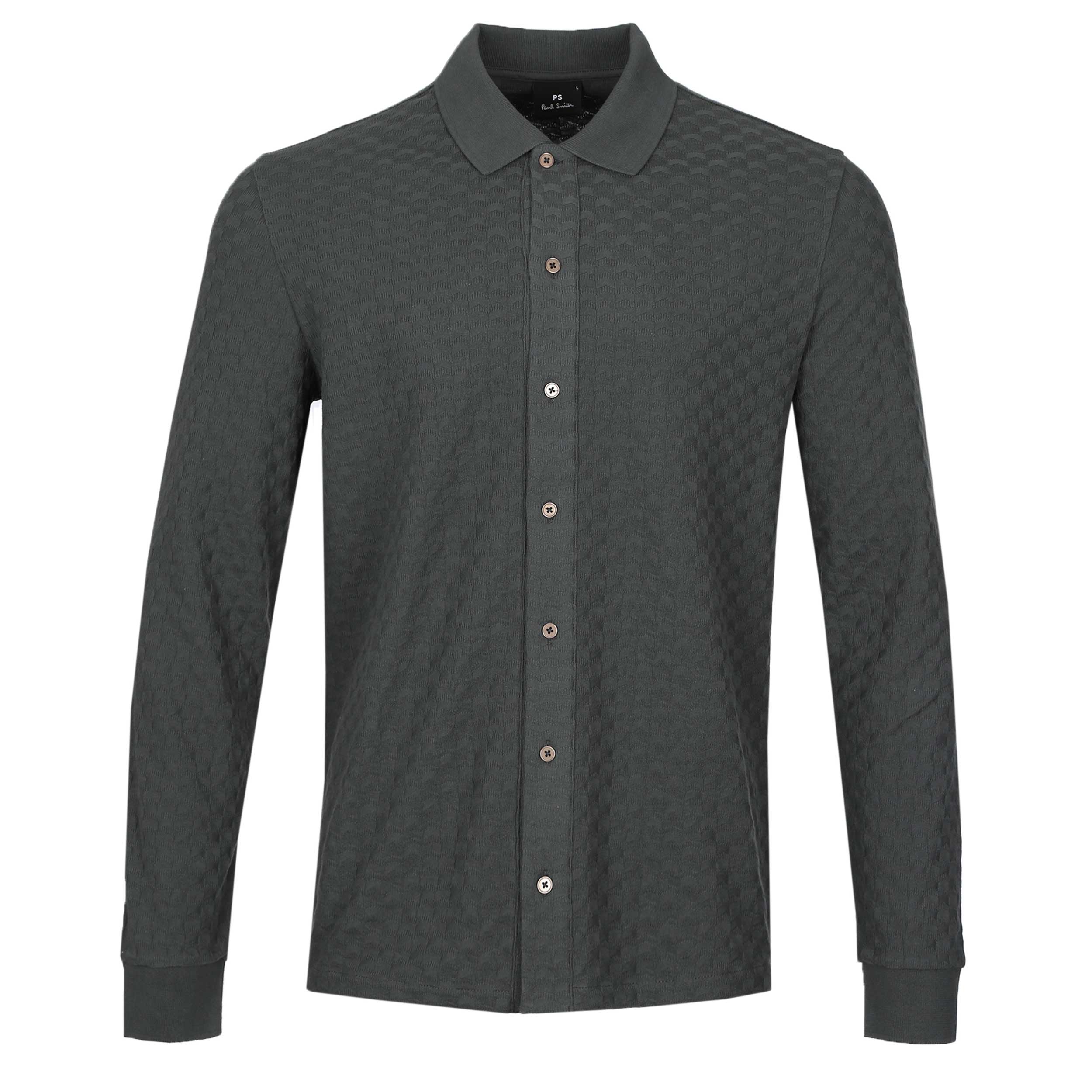 Paul Smith Reg Fit LS Button Front Polo in Charcoal