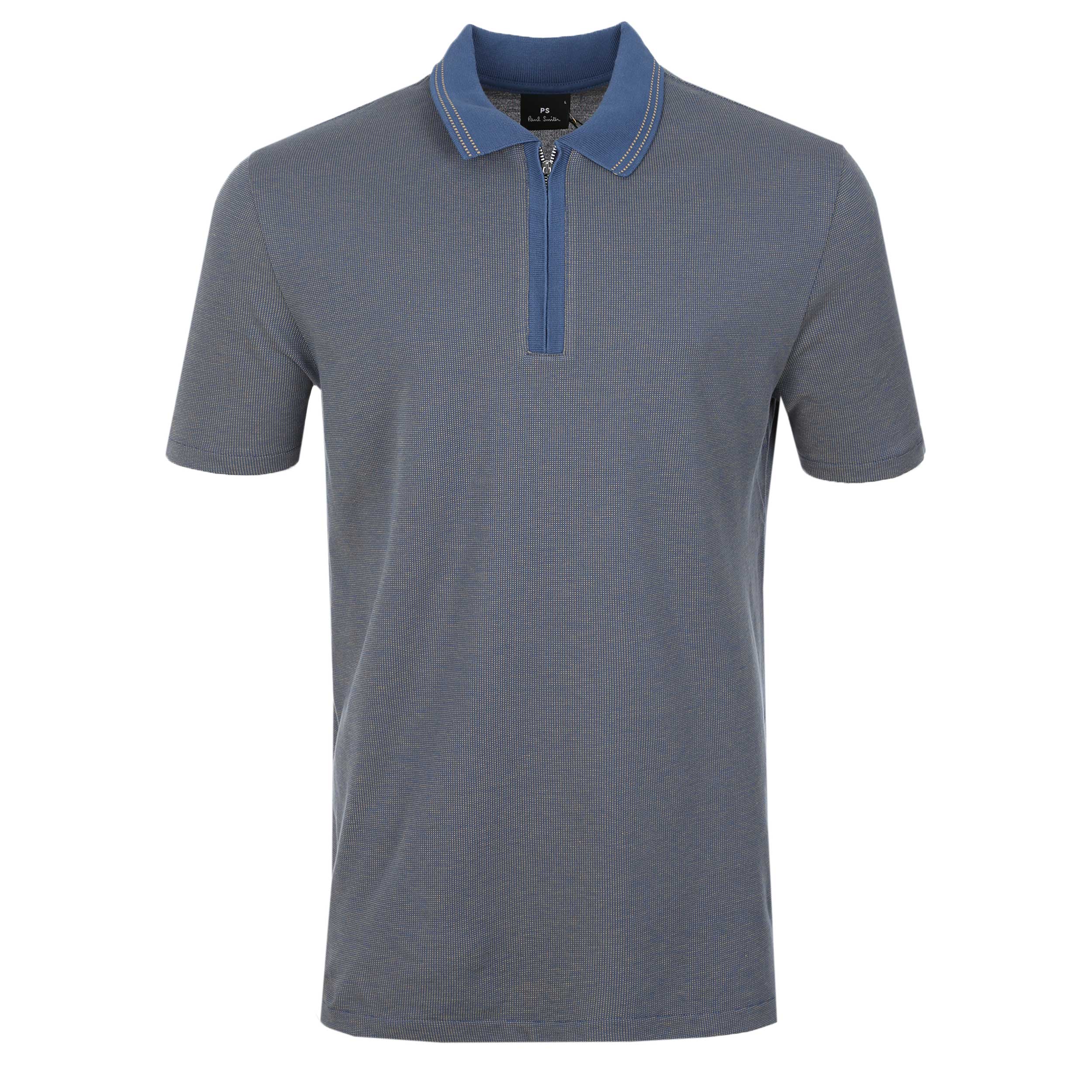 Paul Smith Reg Fit Zip Placket Polo Shirt in Blue