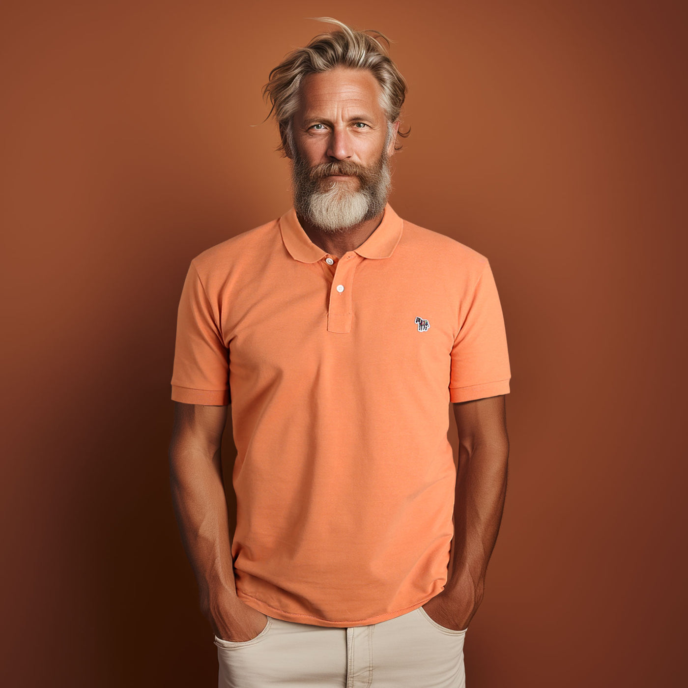 Paul Smith Zebra Badge Polo Shirt in Orange Model