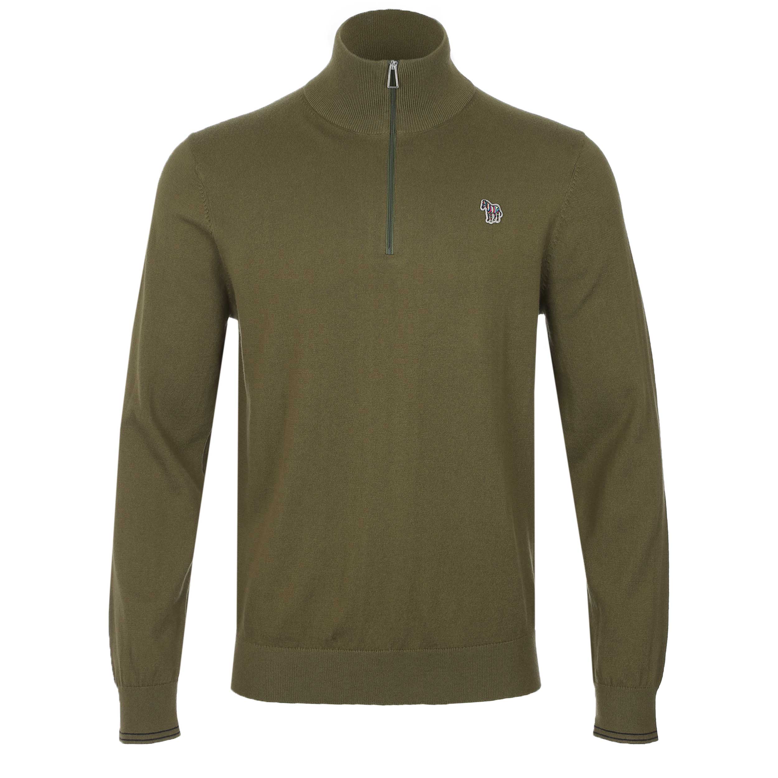 Paul Smith Zip Neck Zeb Bad Knitwear in Khaki Green