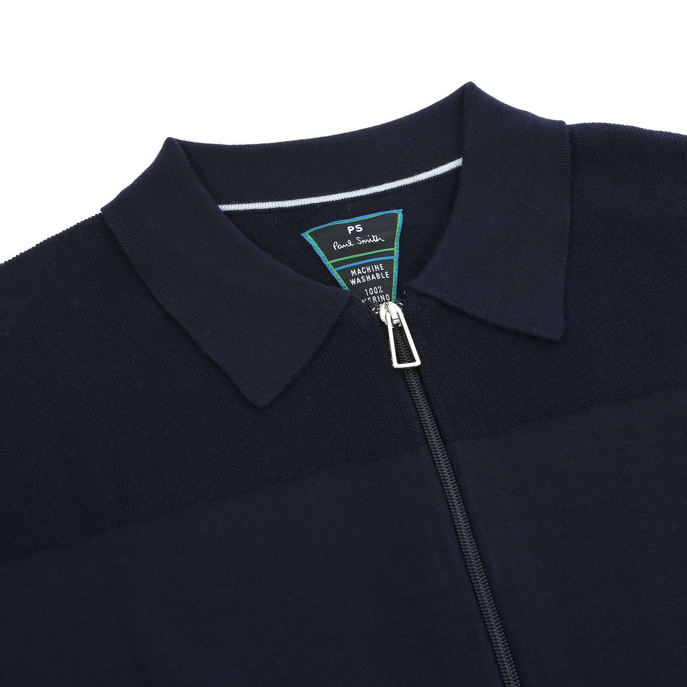 Paul Smith Zip Thru Merino Cardigan in Navy Collar