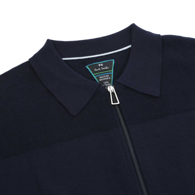 Paul Smith Zip Thru Merino Cardigan in Navy Collar