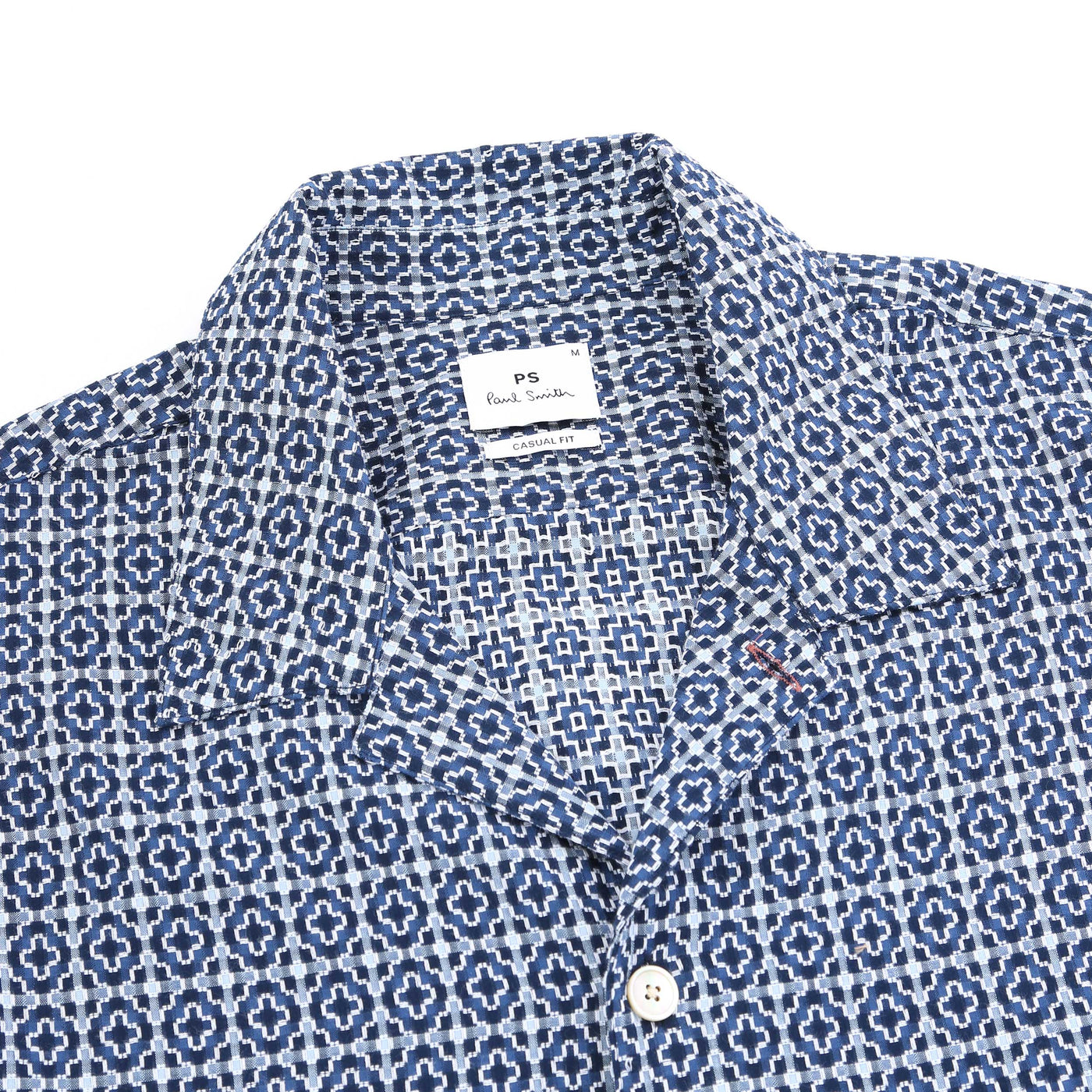 Paul Smith Geometric Casual Fit SS Shirt in Navy Collar