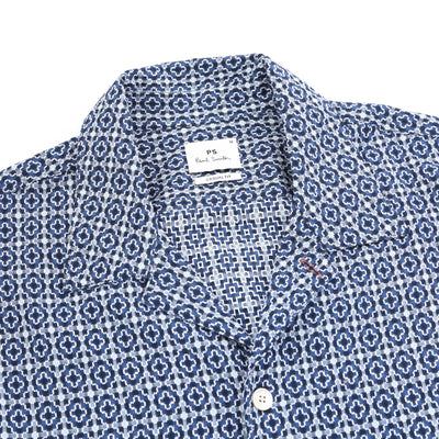 Paul Smith Geometric Casual Fit SS Shirt in Navy Collar
