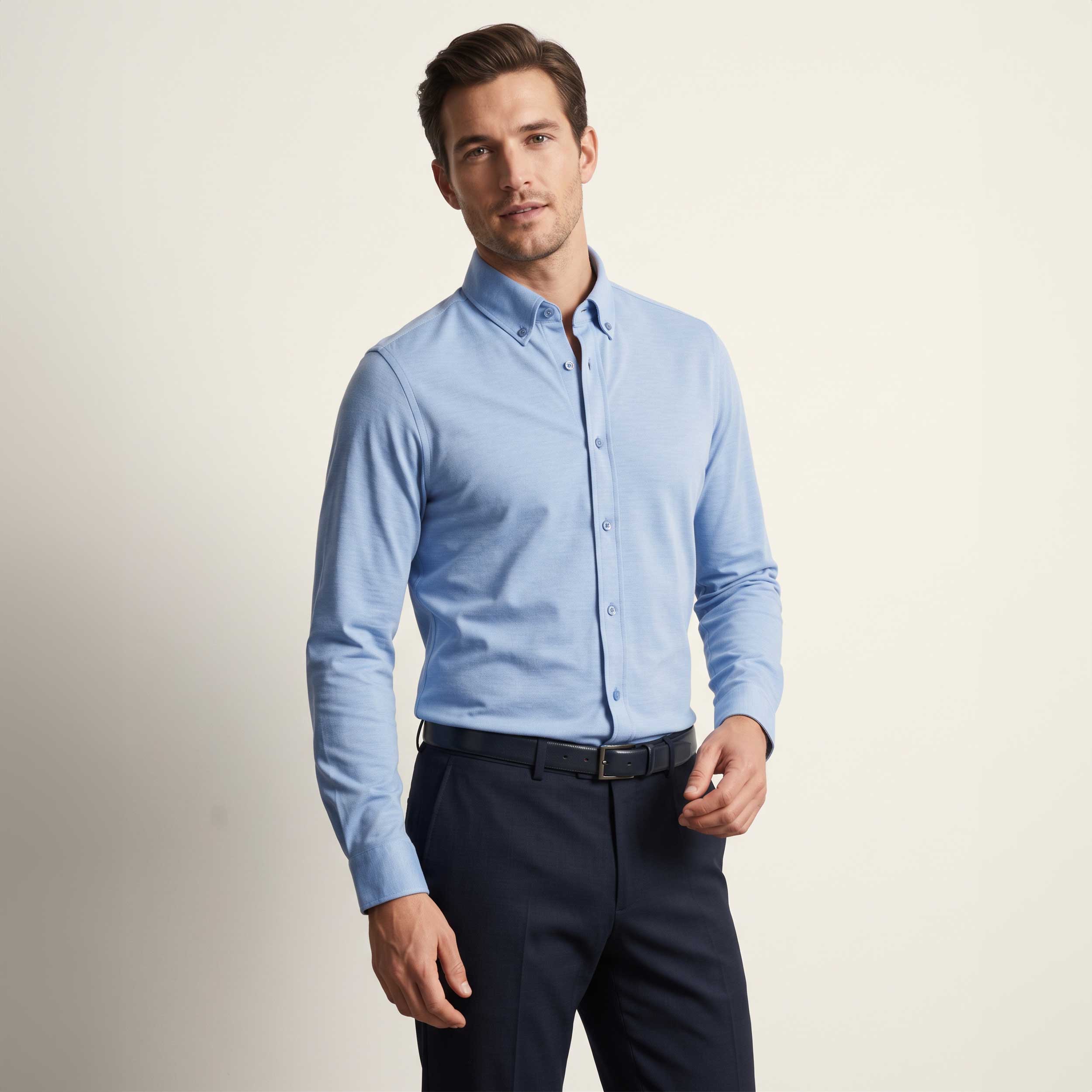 Remus Uomo Stretch Button Down Shirt in Sky Blue